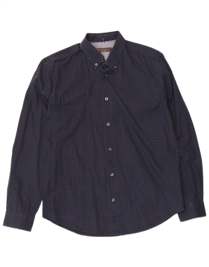 Camisa masculina Ben Sherman de algodão manchado azul marinho médio