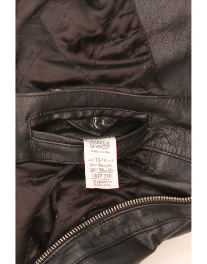 Jaqueta de couro masculina Marks & Spencer 13-14 anos couro preto