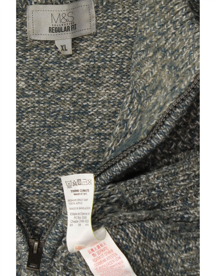 MARKS & SPENCER Suéter masculino regular com zíper e gola XL cinza manchado