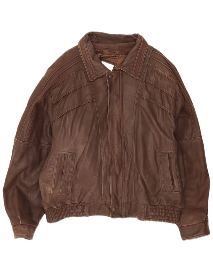 Jaqueta de couro masculina vintage com ajuste solto IT 50 couro marrom grande