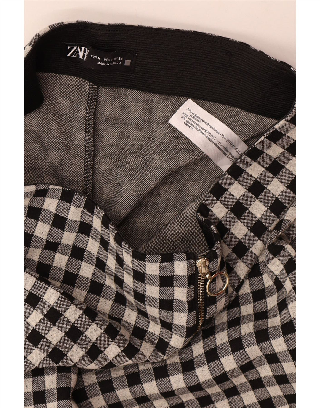 Calça feminina casual skinny Zara médio W28 L29 poliéster guingão preto