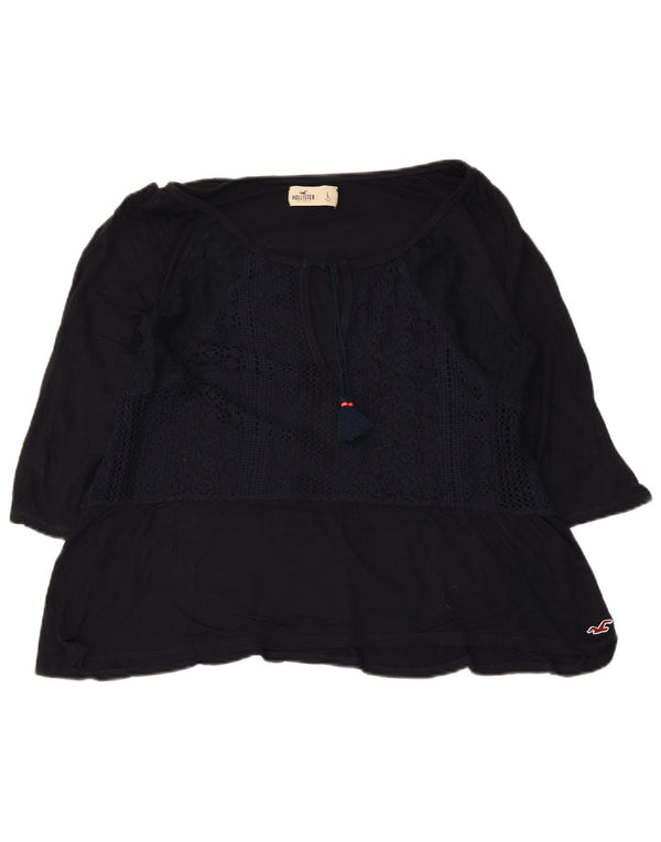 Hollister Blusa Feminina Crop Manga 3/4 Top Reino Unido 14 Grande Azul Marinho