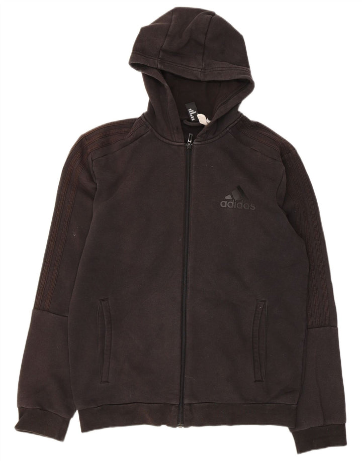 ADIDAS Mens Zip Hoodie Suéter Médio Algodão Preto
