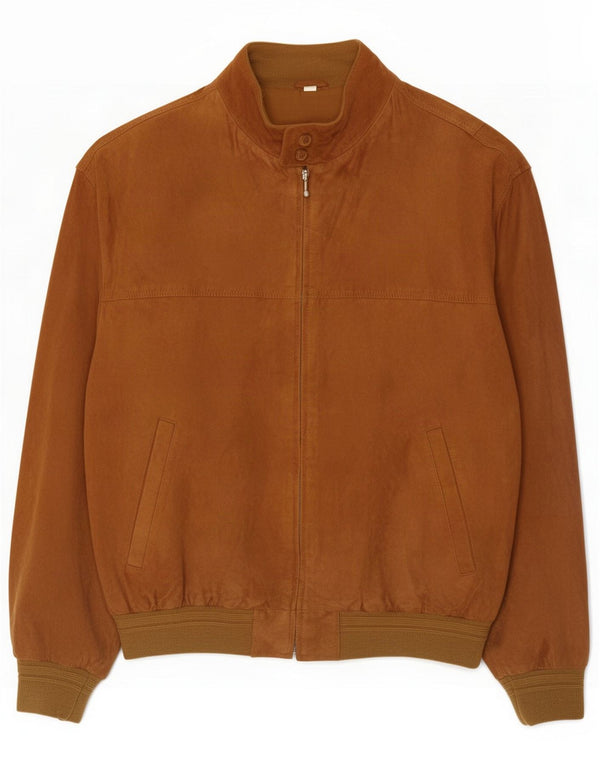 Jaqueta bomber de camurça masculina vintage EU 52 XL couro marrom