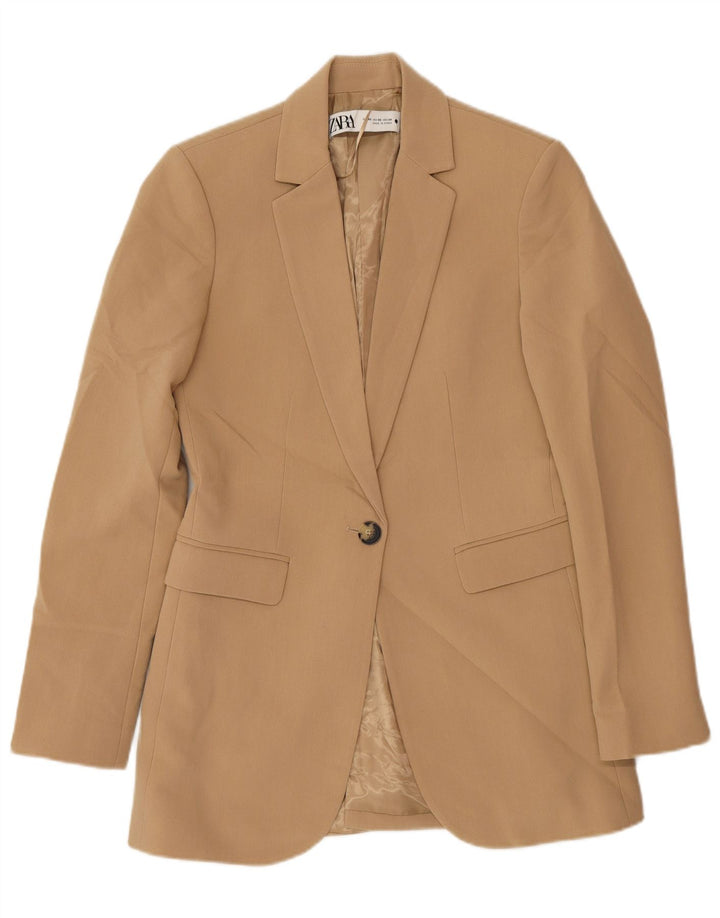 Jaqueta blazer feminina Zara com 1 botão Reino Unido 6 XS bege poliéster