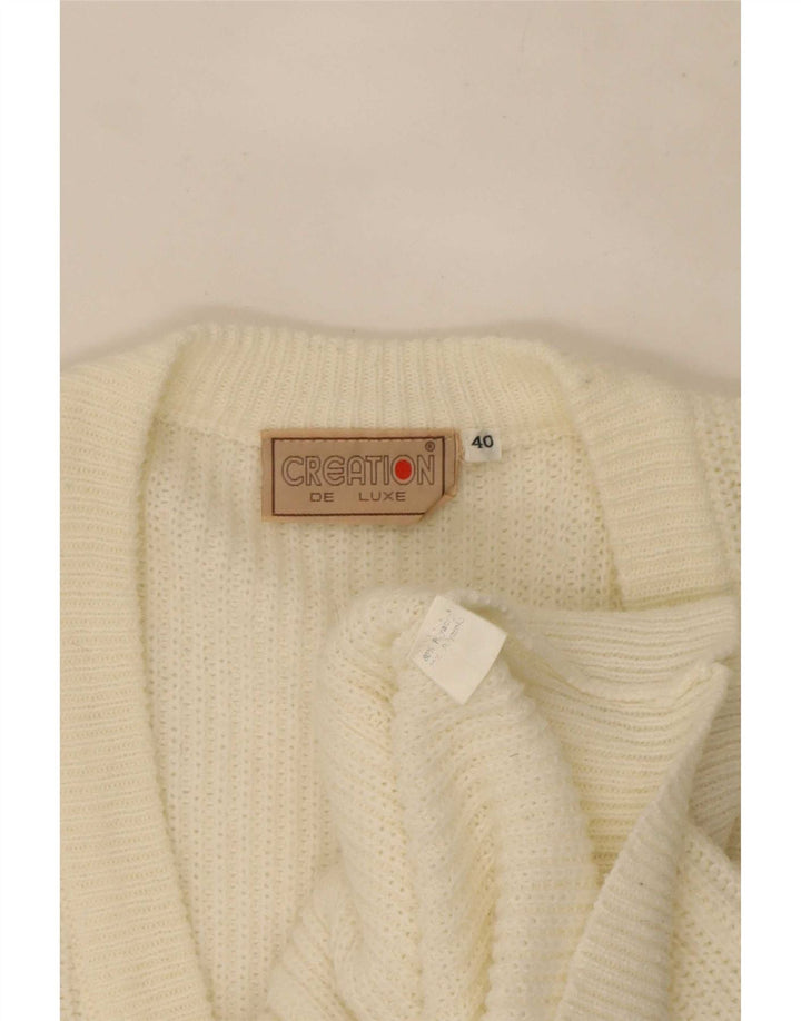Suéter cardigã feminino vintage UE 40 médio branco poliacrílico