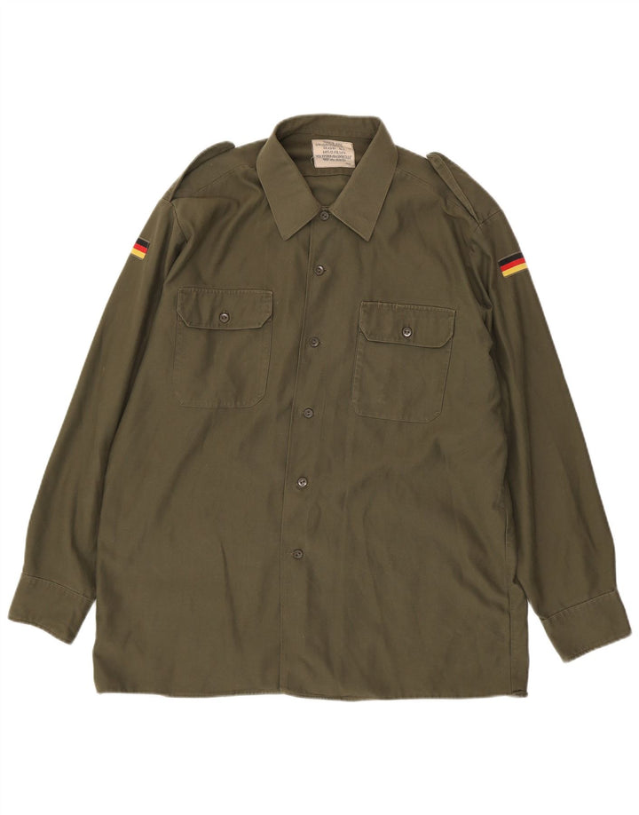 Camisa militar masculina vintage grande poliéster cáqui