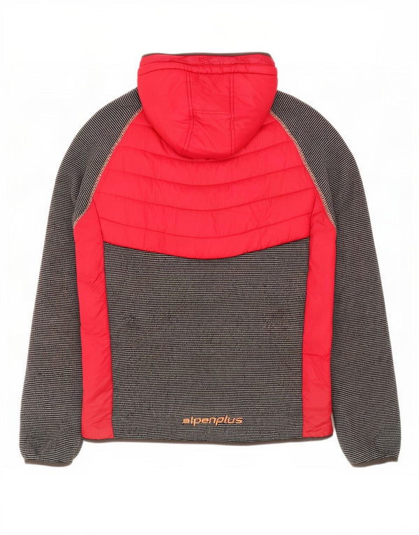 Jaqueta feminina de lã sherpa com capuz Alpenplus UK 18 XL vermelho colorblock