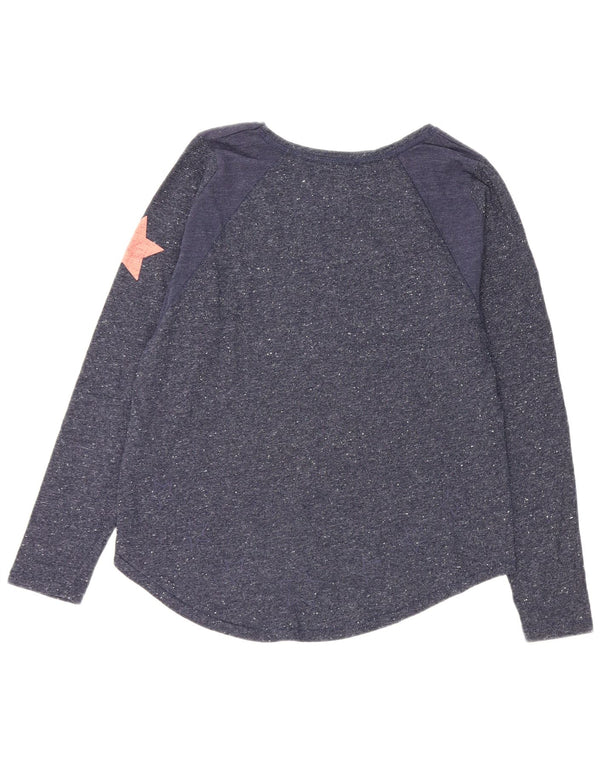 Top gráfico feminino Superdry manga comprida UK 14 médio azul marinho manchado