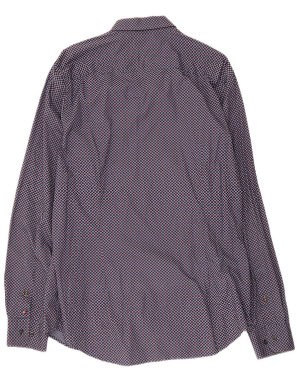 Tommy Hilfiger Mens Slim Fit Camisa XL Azul Geométrico Algodão
