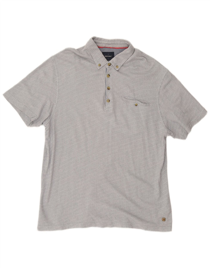 Camisa polo masculina WHITE STUFF grande algodão geométrico cinza