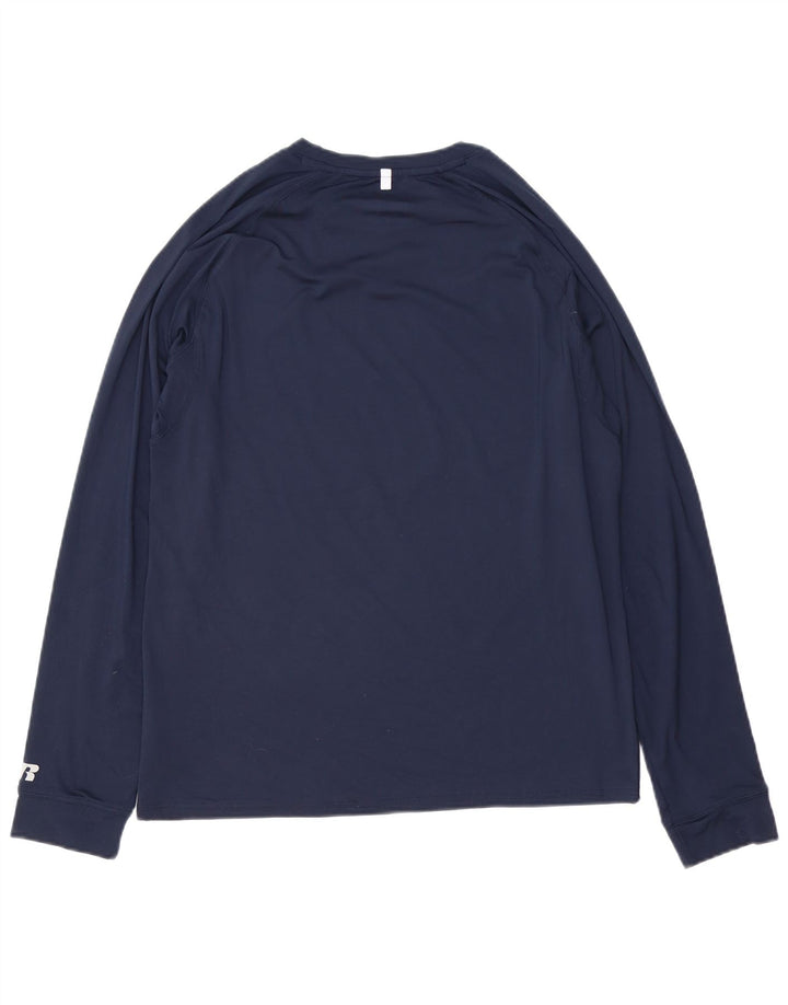 Top masculino RUSSELL ATLÉTICO manga longa Reino Unido 38/40 poliéster azul marinho médio