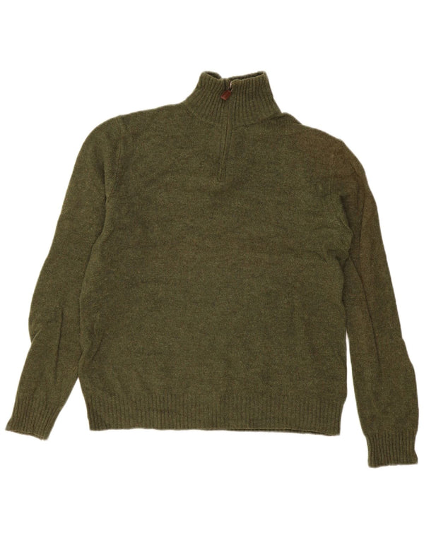 Suéter masculino J. Crew com zíper e gola em lã verde médio
