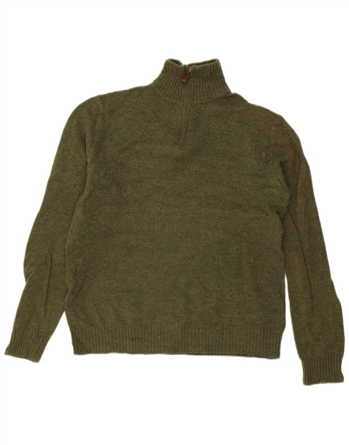 Suéter masculino J. Crew com zíper e gola em lã verde médio