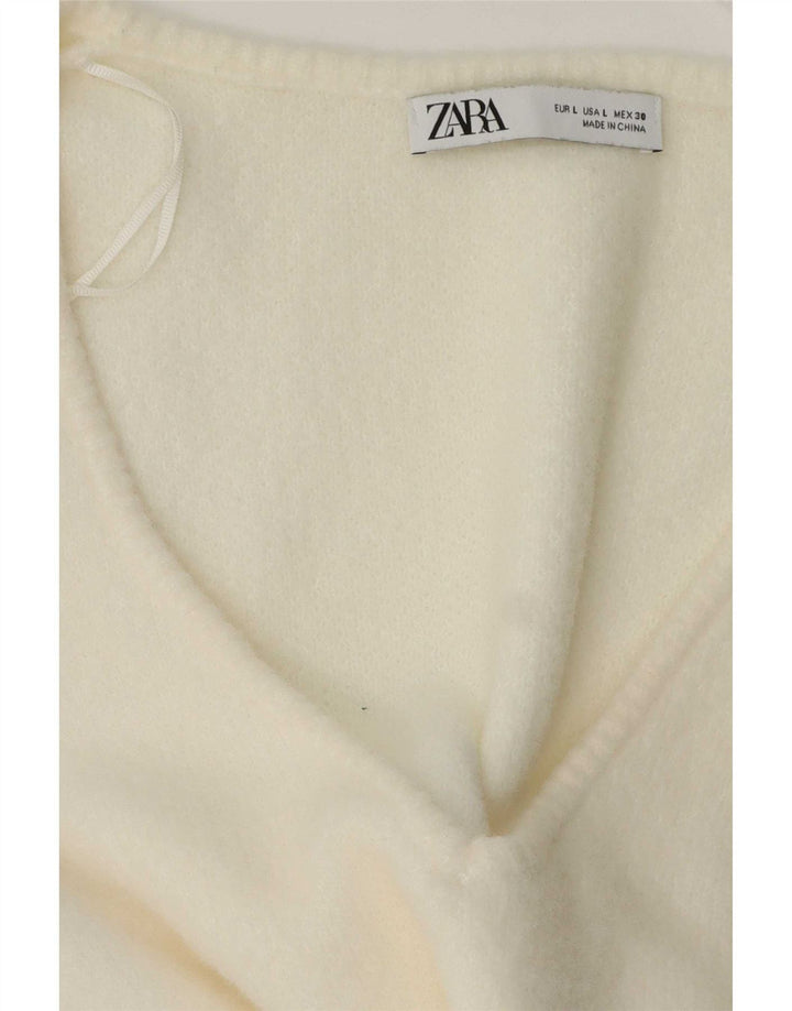 Suéter feminino Zara com decote em V Reino Unido 16 grande branco