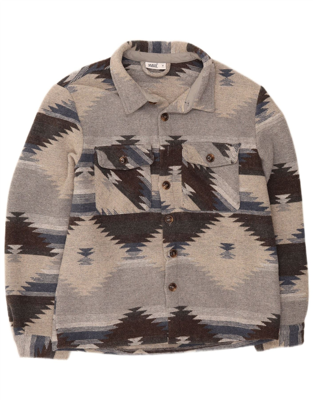 Camiseta masculina de flanela X-Mail poliéster geométrico cinza médio
