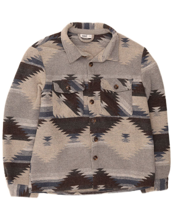 Camiseta masculina de flanela X-Mail poliéster geométrico cinza médio