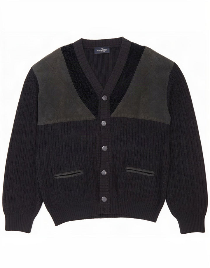 Suéter cardigã masculino Malagrida médio azul marinho colorblock