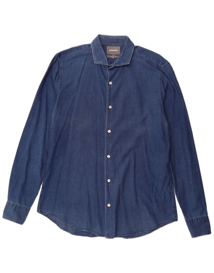 BONOBOS Mens Tailored Slim Fit Denim Shirt Large Blue Cotton