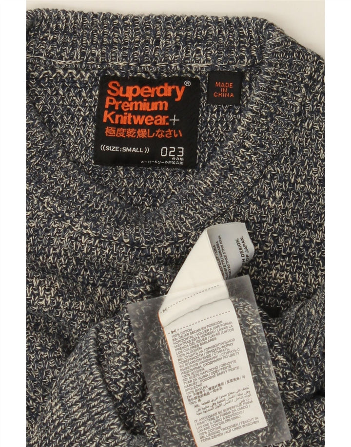 Suéter masculino SUPERDRY com gola redonda, pequeno algodão manchado azul marinho