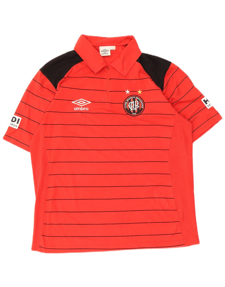 Camisa polo masculina Umbro com listras vermelhas grandes de algodão