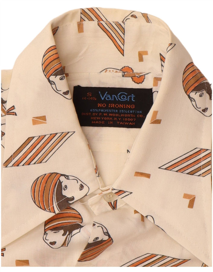 Camisa masculina VINTAGE com estampa abstrata tamanho 14 14 1/2 pequena off white