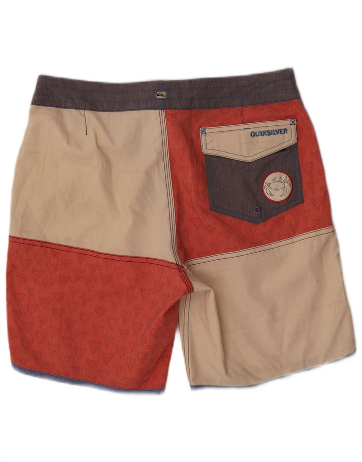 Quiksilver Calções de banho masculinos poliéster colorblock vermelho médio