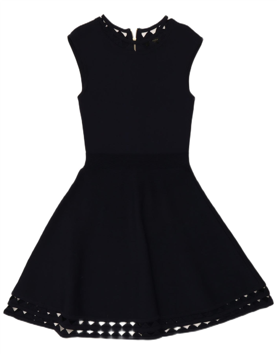 Vestido feminino Ted Baker slim fit evasê tamanho 2 pequeno azul marinho viscose