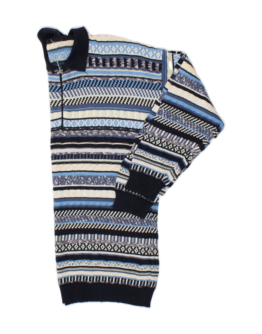Suéter masculino VINTAGE com gola polo grande listrado azul
