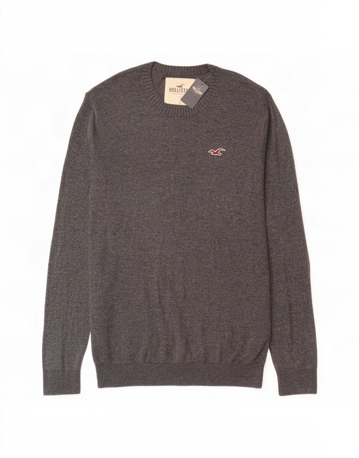 Suéter masculino Hollister com gola redonda, grande algodão cinza