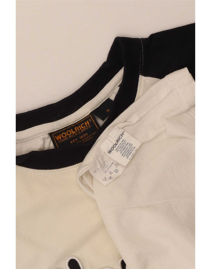 Camiseta masculina Woolrich com estampa gráfica, algodão colorblock branco médio
