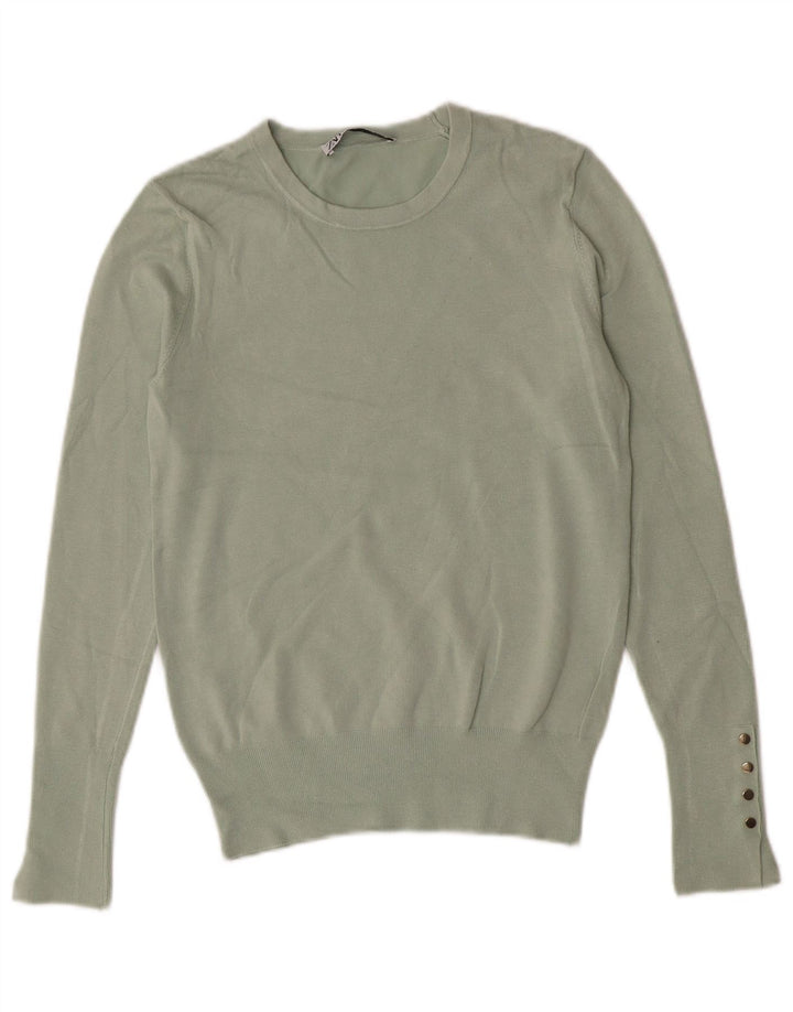 Suéter feminino Zara com gola redonda e viscose verde médio UK 12
