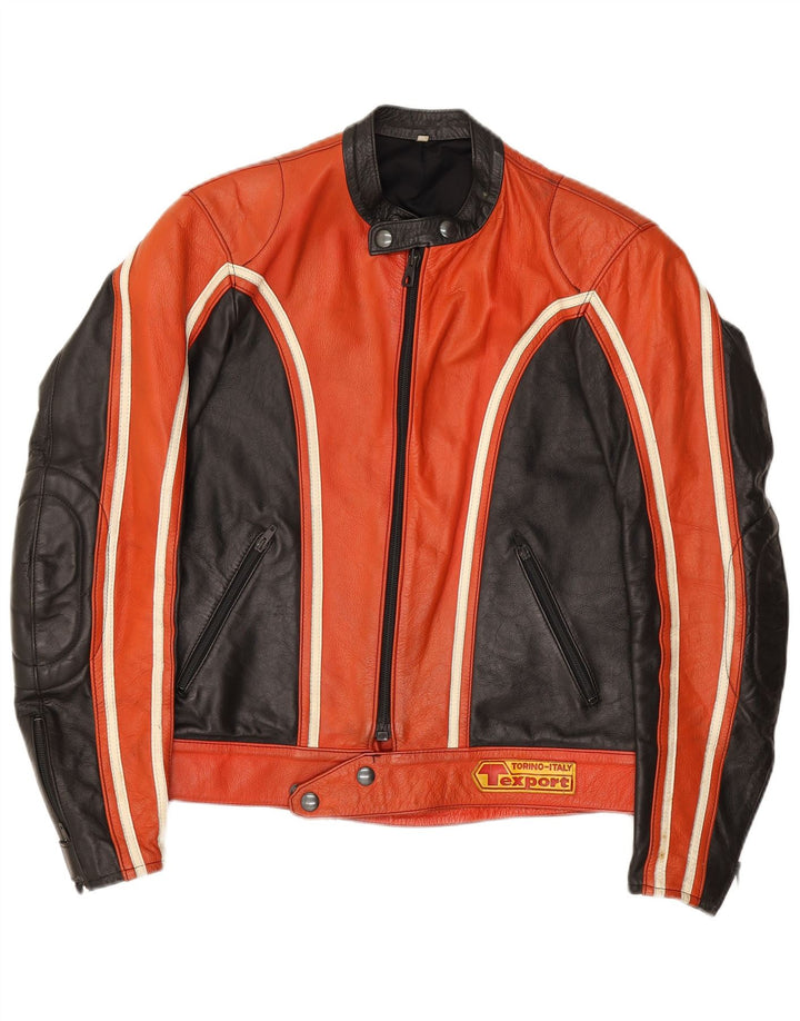 Jaqueta feminina vintage de couro Racer IT 52 2XL vermelho colorblock