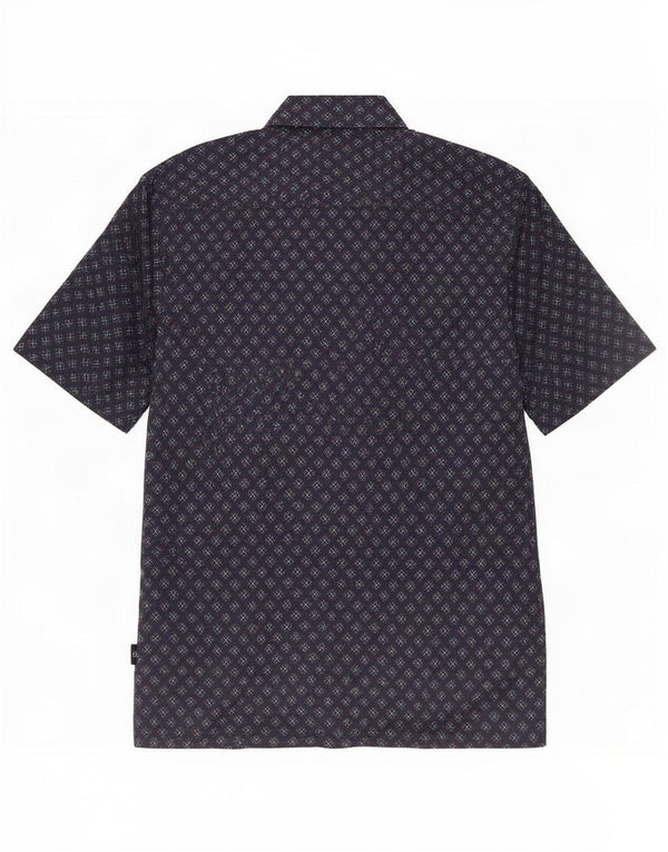 Camisa masculina de manga curta Ted Baker tamanho 5 XL azul marinho algodão geométrico