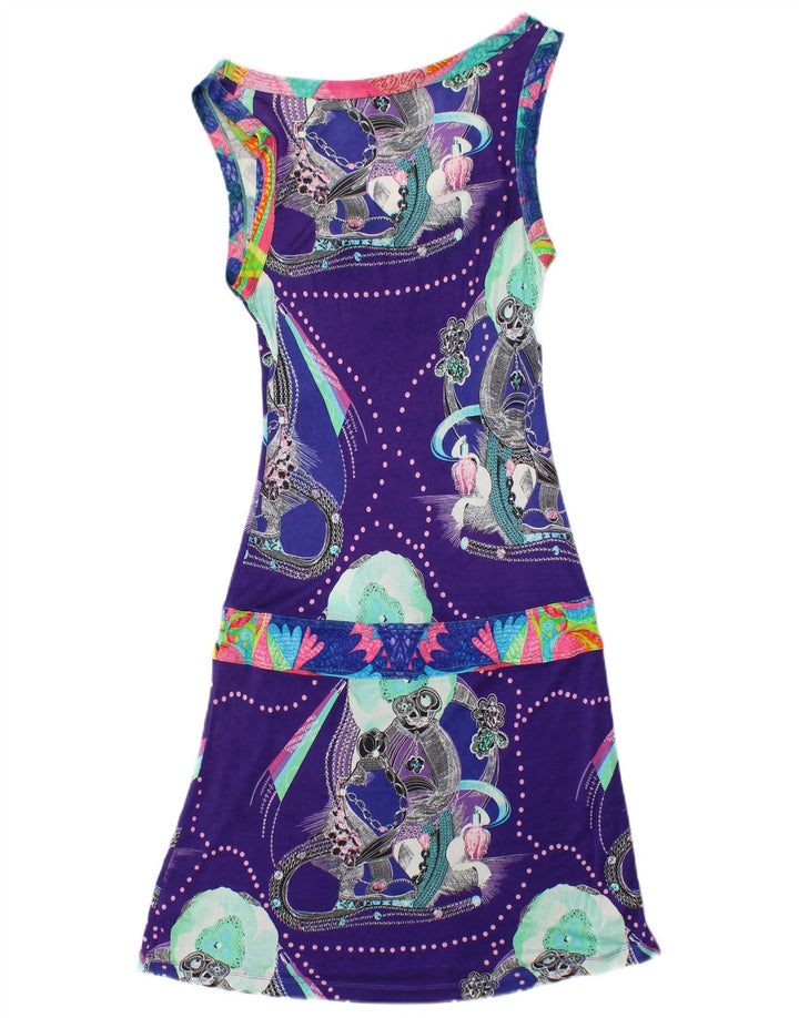 Vestido feminino CUSTO BARCELONA com padrão abstrato linha A UK 4 XS roxo