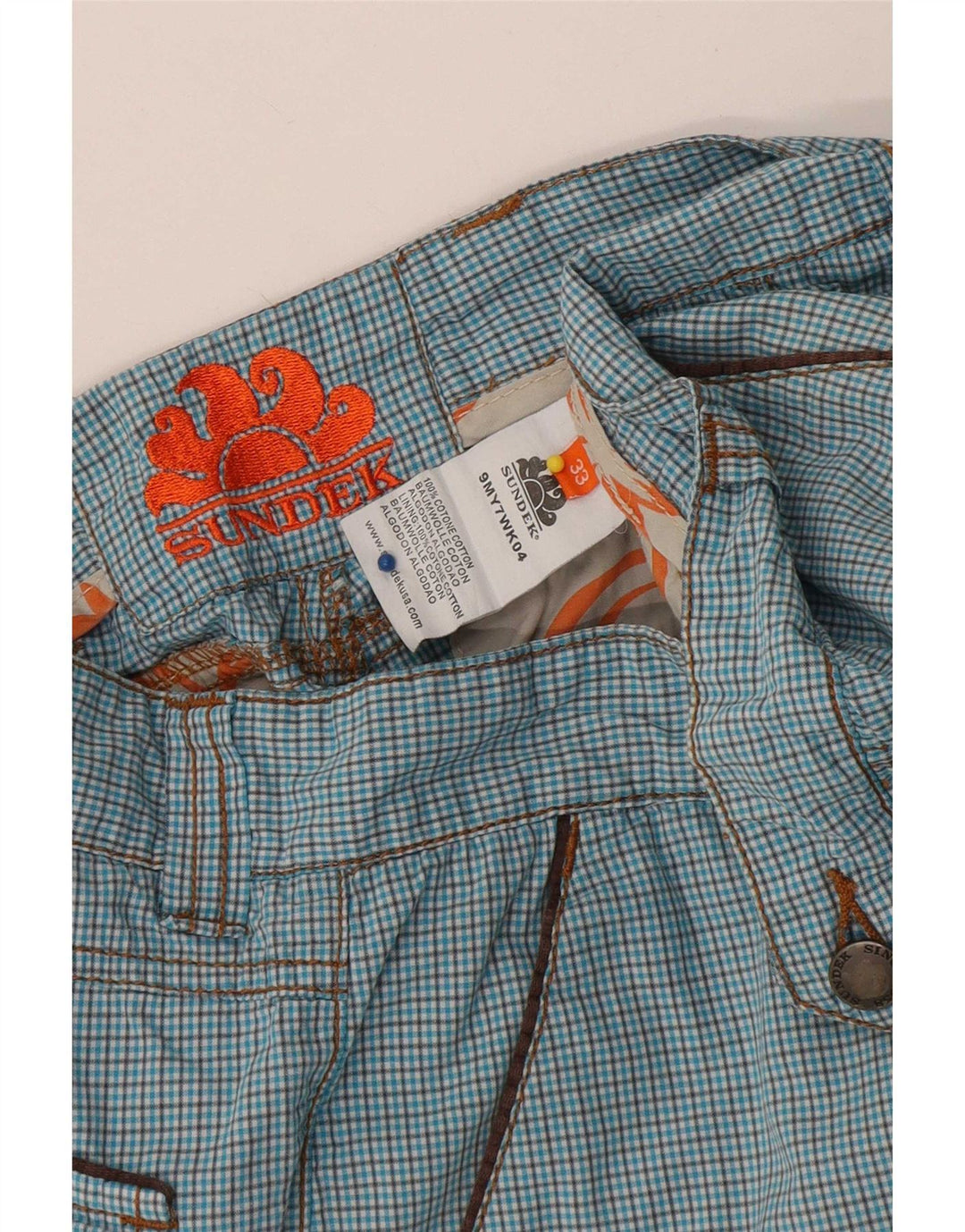 Sundek Mens Chino Shorts W33 Grande Algodão Xadrez Azul