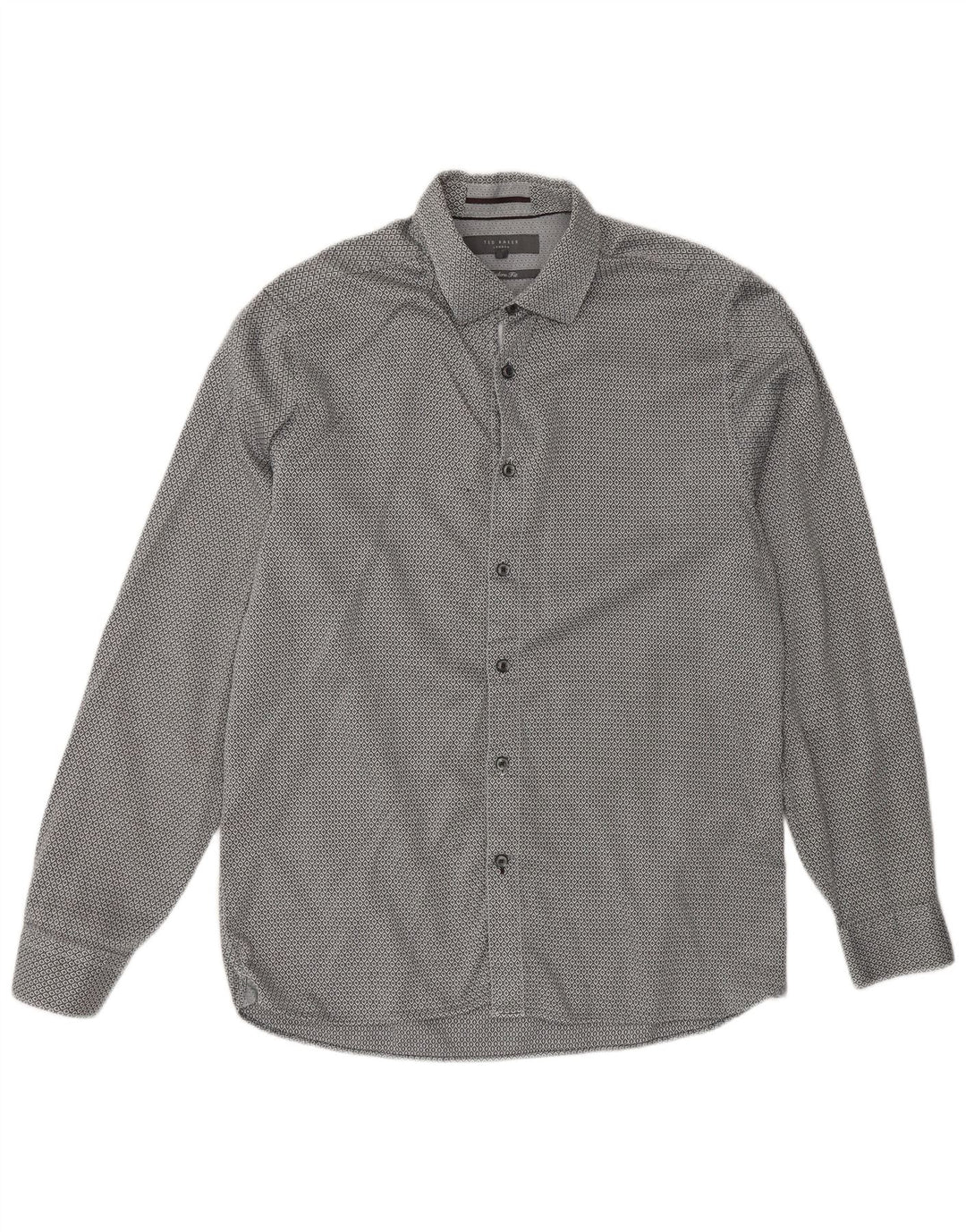 Camisa masculina Ted Baker com ajuste moderno tamanho 16 grande cinza geométrico