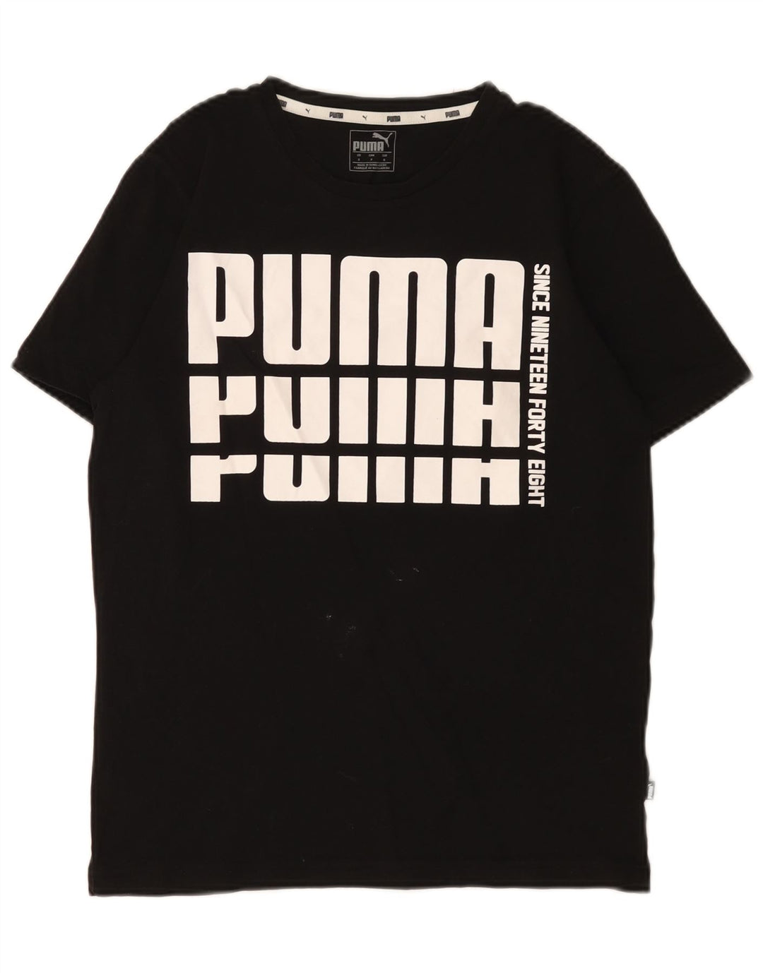 Puma Mens Graphic T-Shirt Top Pequeno Algodão Preto