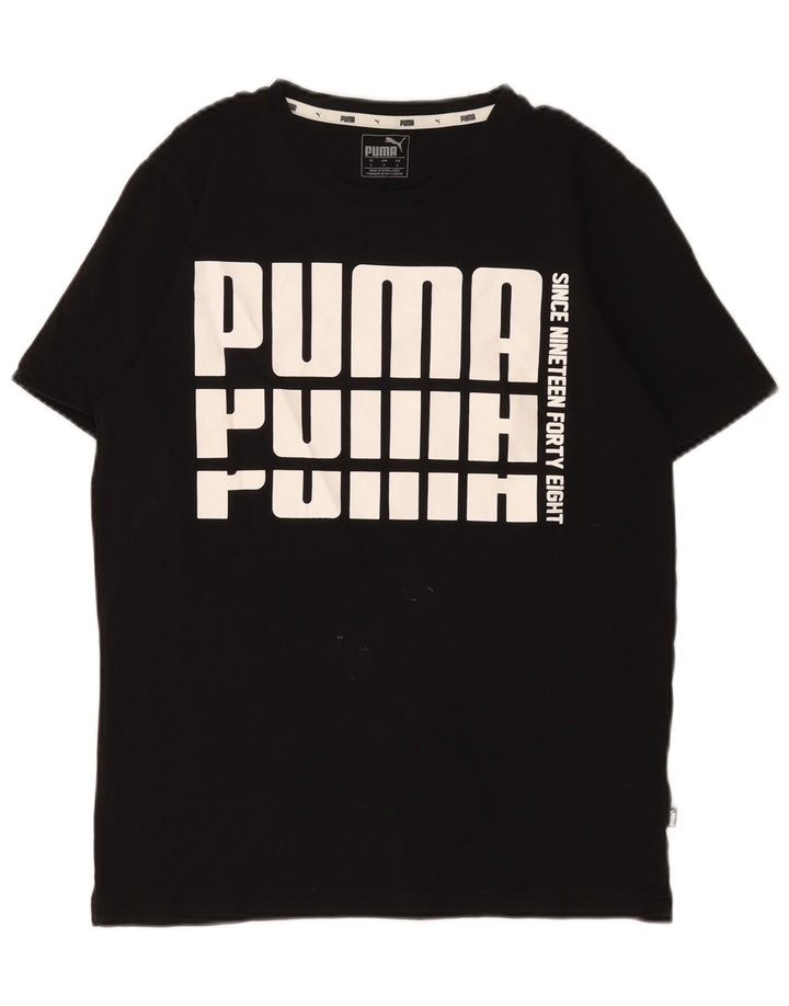 Puma Mens Graphic T-Shirt Top Pequeno Algodão Preto