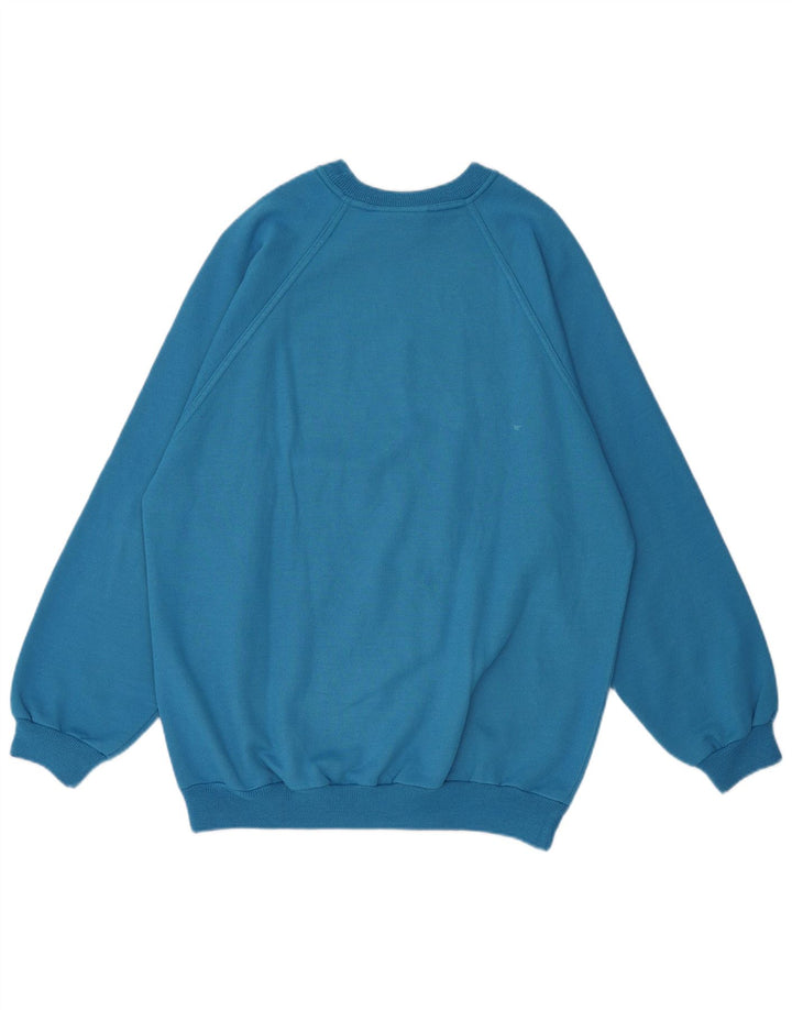 Moletom gráfico masculino vintage jumper médio azul algodão retrô