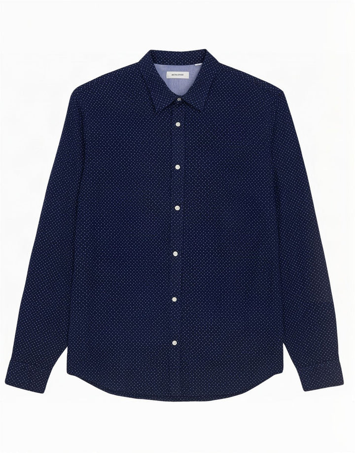 Camisa masculina Jack & Jones média azul marinho algodão manchado