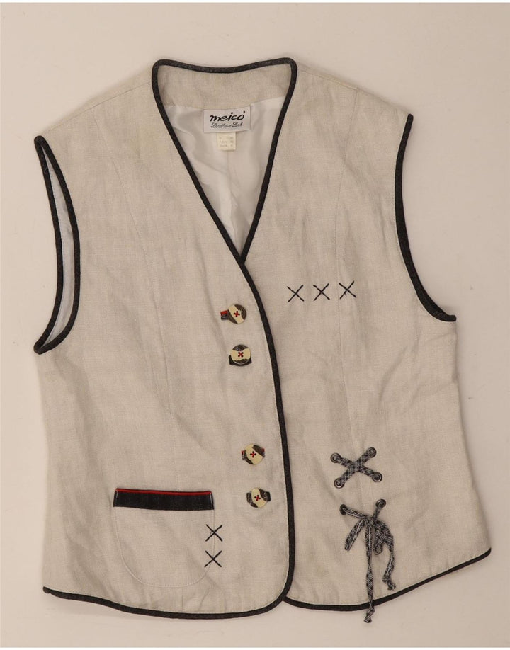 Colete feminino Meico UK 14 linho branco médio