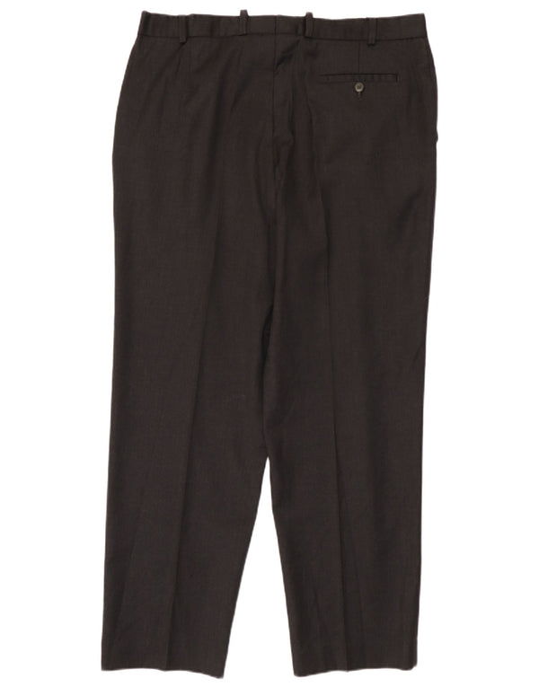 Calça masculina de terno reto Marks & Spencer W38 L31 lã preta