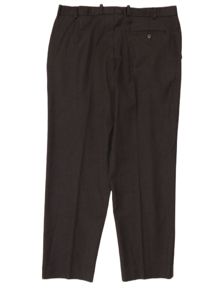 Calça masculina de terno reto Marks & Spencer W38 L31 lã preta