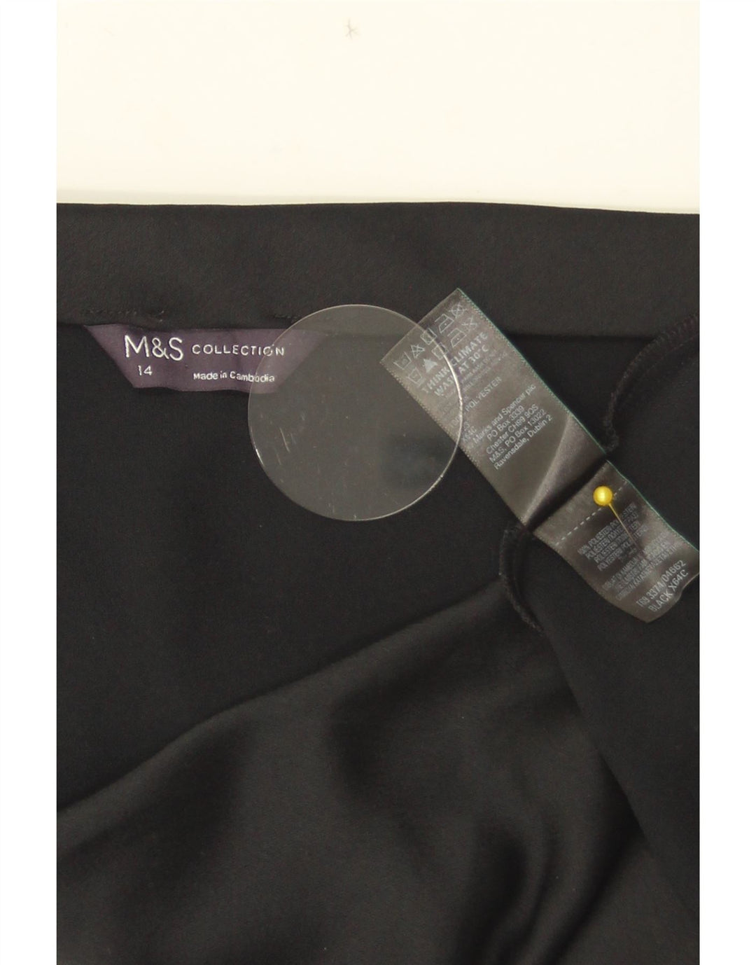 Saia feminina Marks & Spencer UK 14 grande W33 poliéster preto