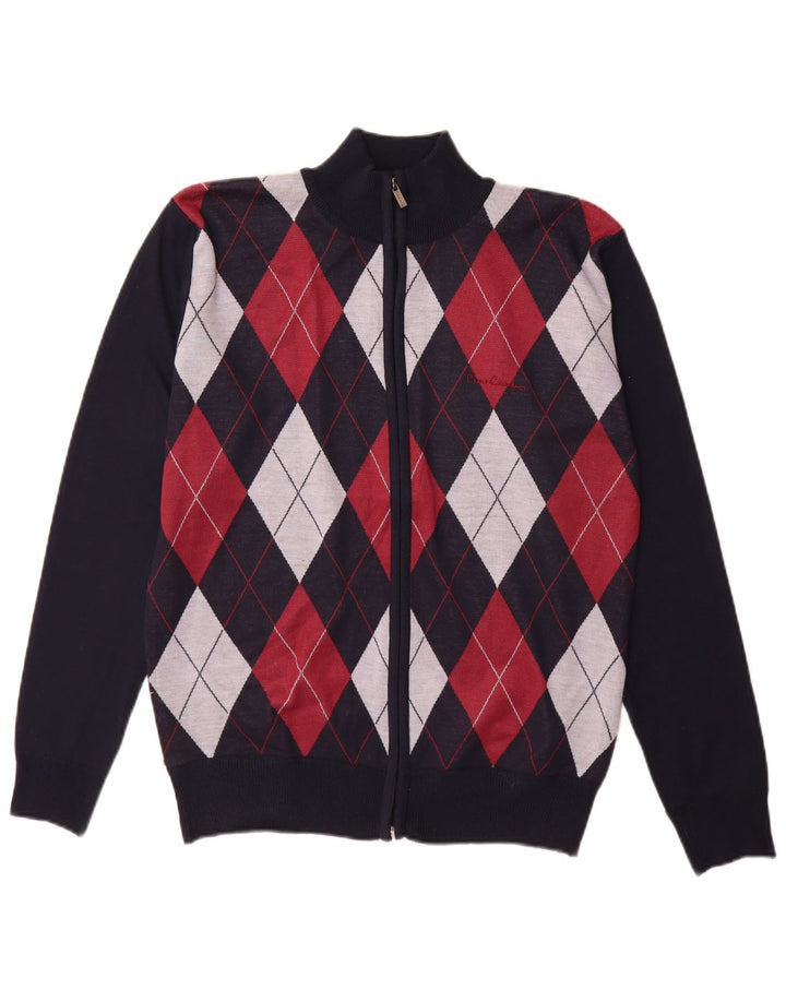 Pierre Cardin Suéter Cardigan Masculino Pequeno Azul Marinho Argyle/Diamante