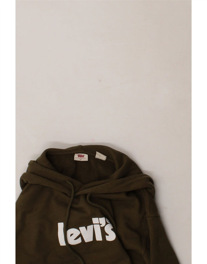 LEVI'S Womens Graphic Oversized Hoodie Jumper UK 6 XS Khaki Cotton Vintage Levi's and Second-Hand Levi's from Messina Hembry 