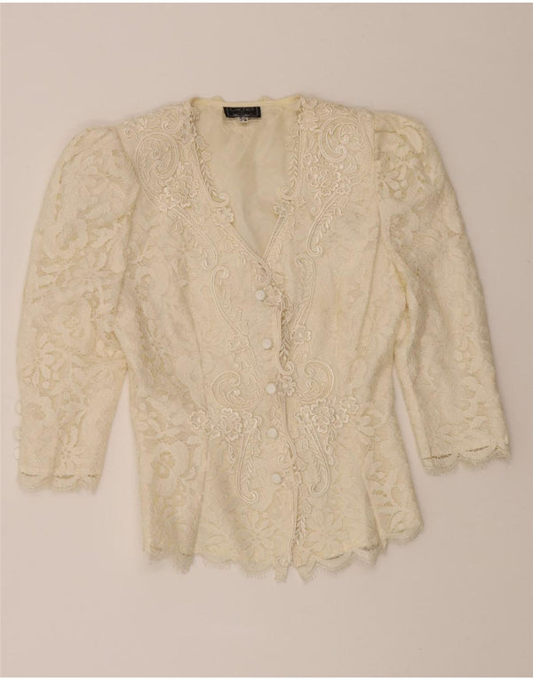 Conjunto de saia feminina vintage com 5 botões e 2 peças EUA 5/6 médio W26 floral branco