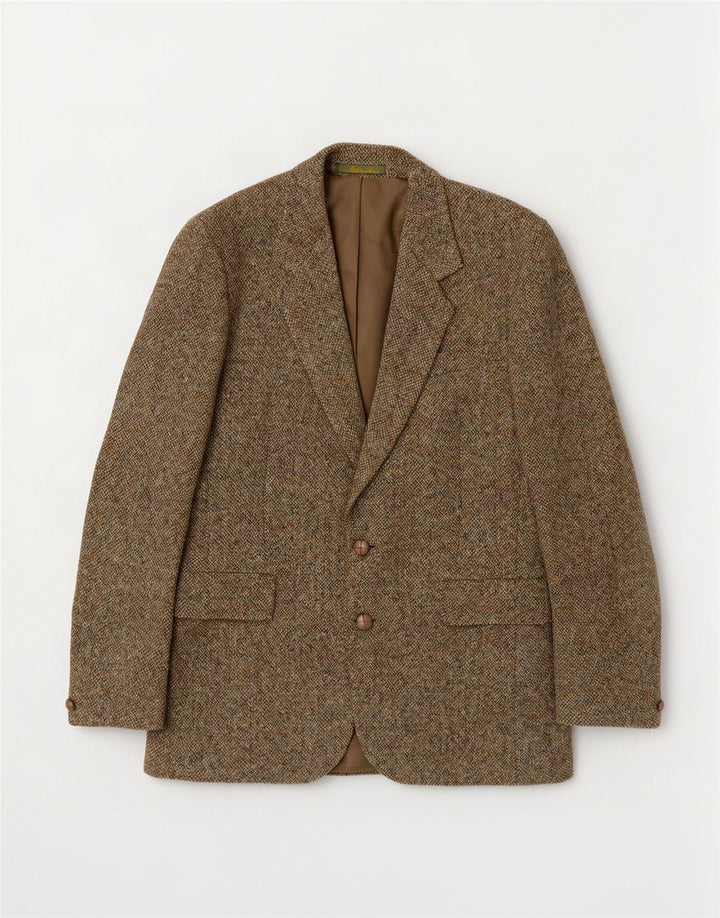 Jaqueta blazer masculina de 2 botões Harris Tweed Reino Unido 36 pequena lã cáqui