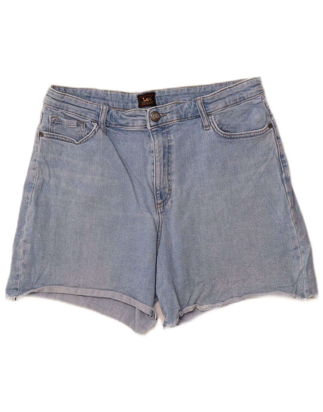 Shorts jeans feminino de cintura alta Lee US 14 grande W32 algodão azul